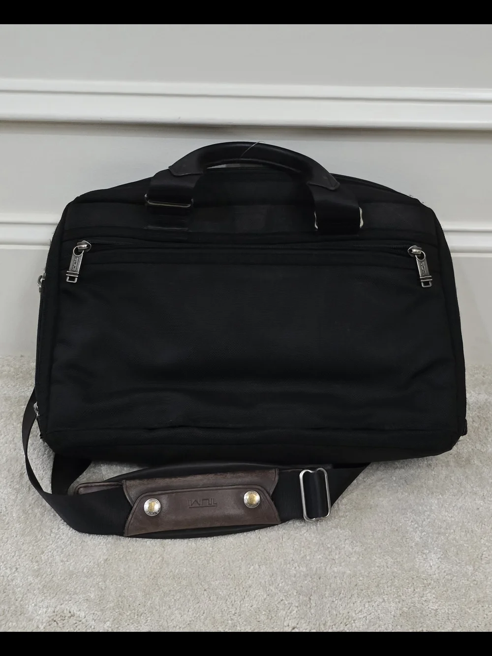 Tumi Black and Brown Travel Brief with Leather Trim